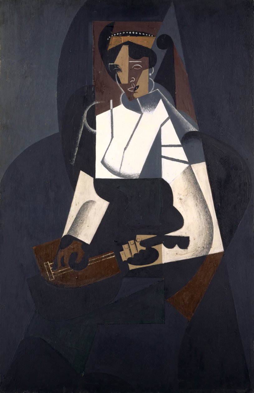 Mulher com bandolim, depois de Corot, 1916 (óleo sobre madeira compensada) de Juan Gris