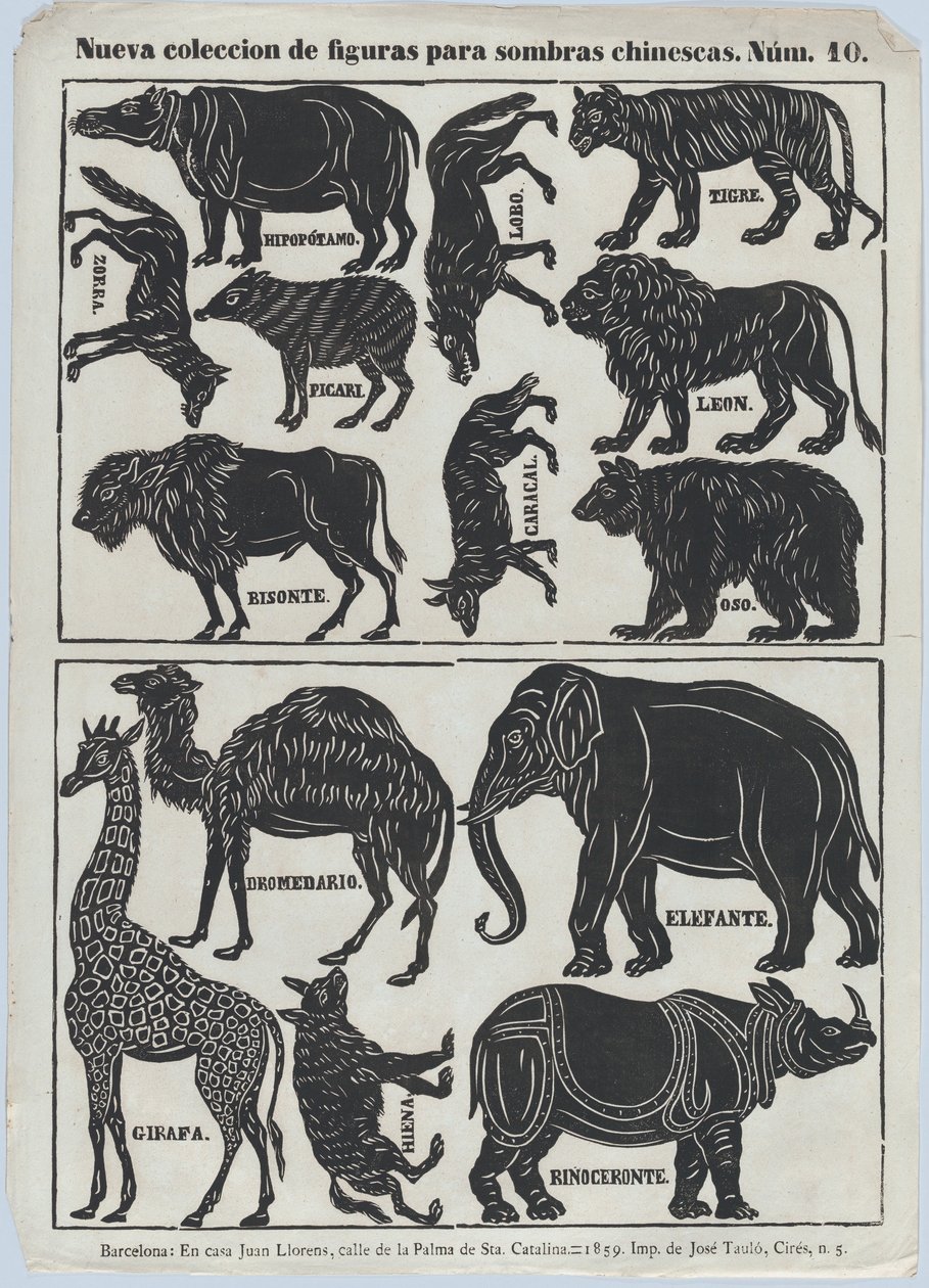 Folha 10 de figuras para bonecos de sombra chineses, 1859. de Juan Llorens