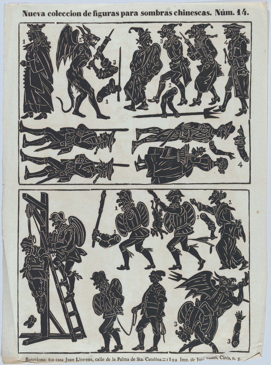 Folha 14 de figuras para bonecos de sombra chineses, 1859. de Juan Llorens