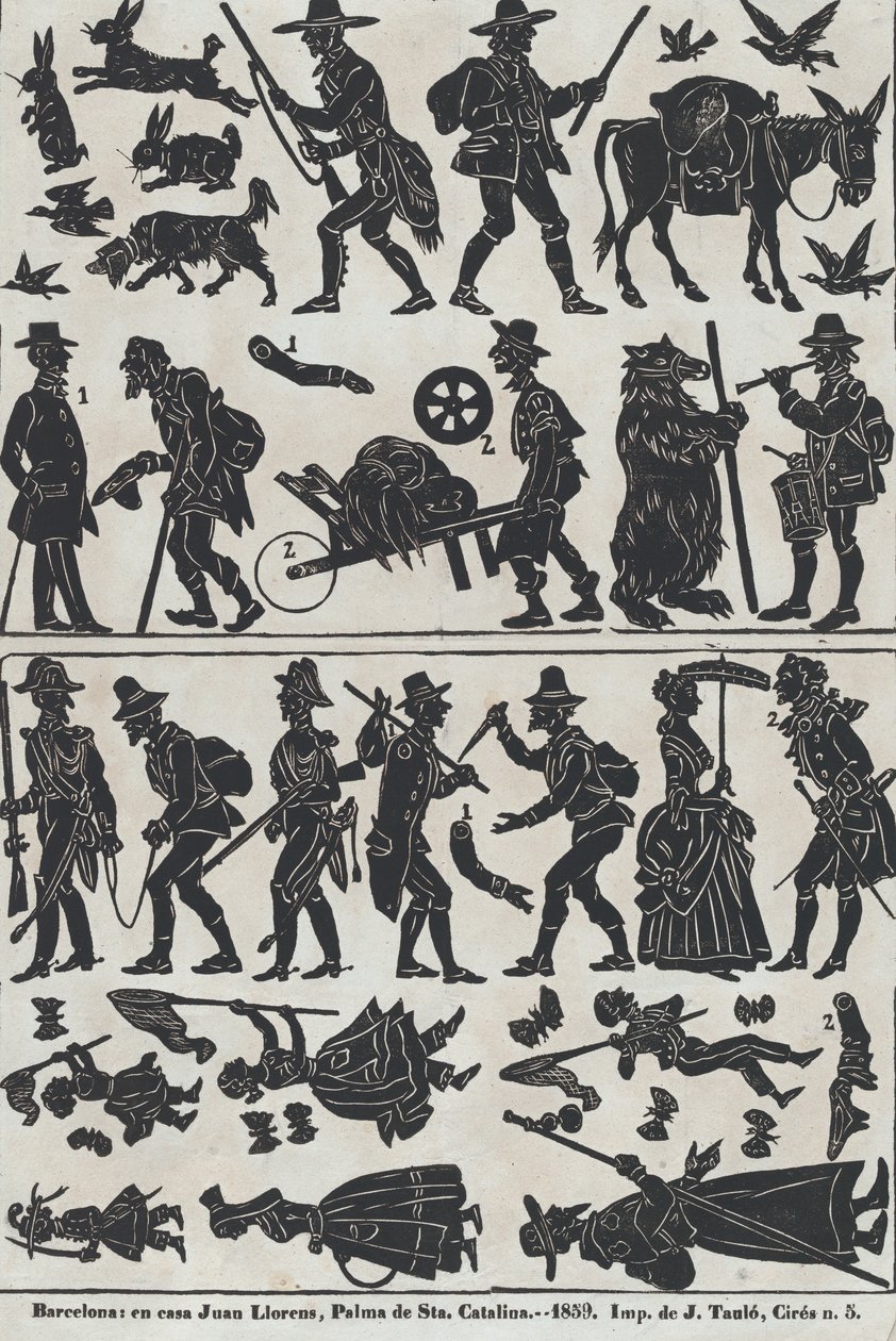 Folha 2 de figuras para bonecos de sombra chineses, 1859. de Juan Llorens