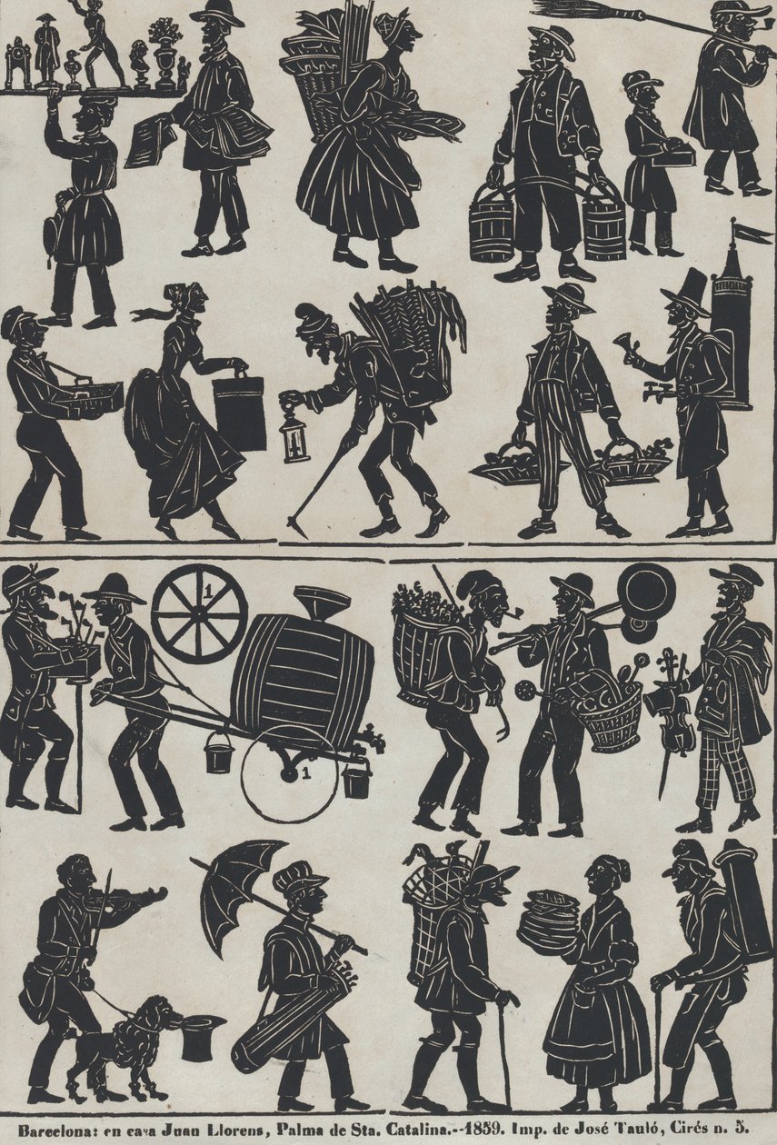 Folha 3 de figuras para bonecos de sombra chineses, 1859. de Juan Llorens
