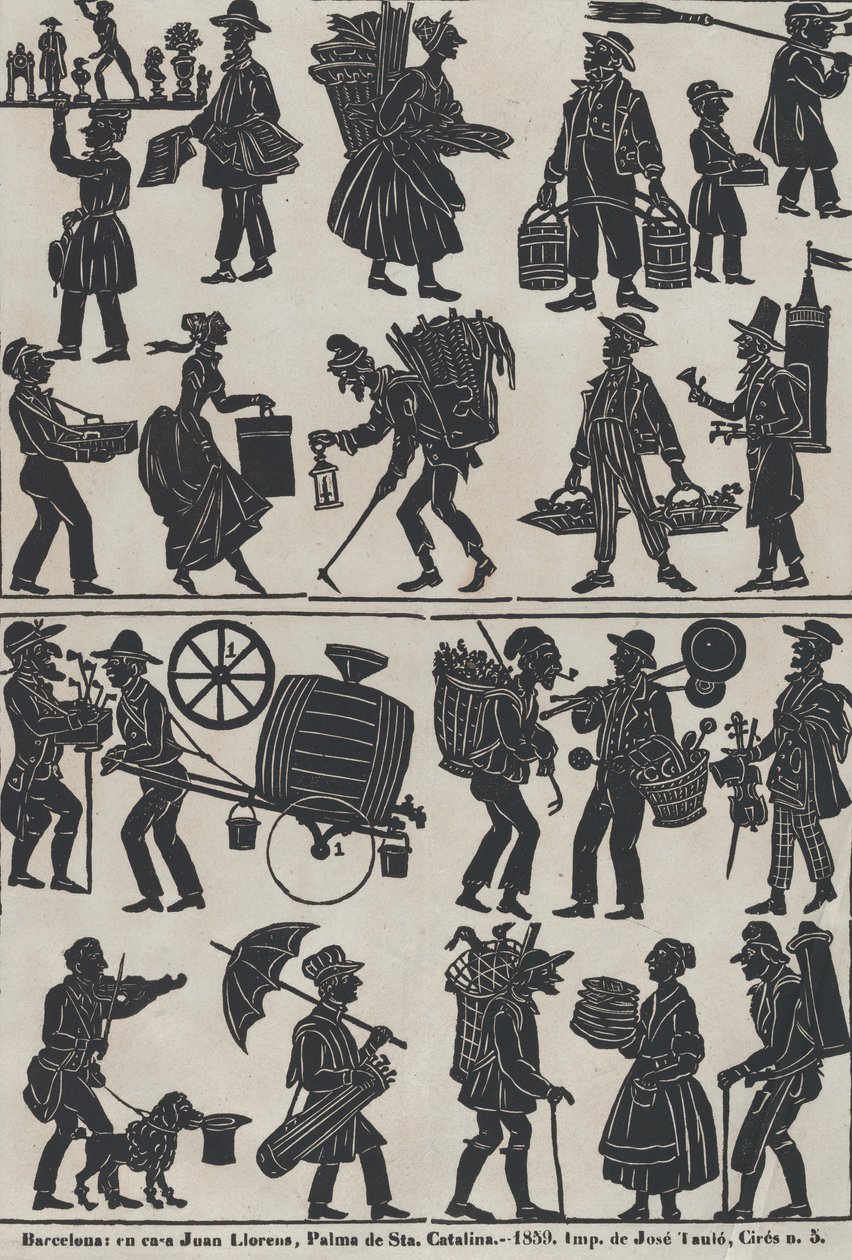 Folha 3 de figuras para bonecos de sombra chineses, 1859. de Juan Llorens