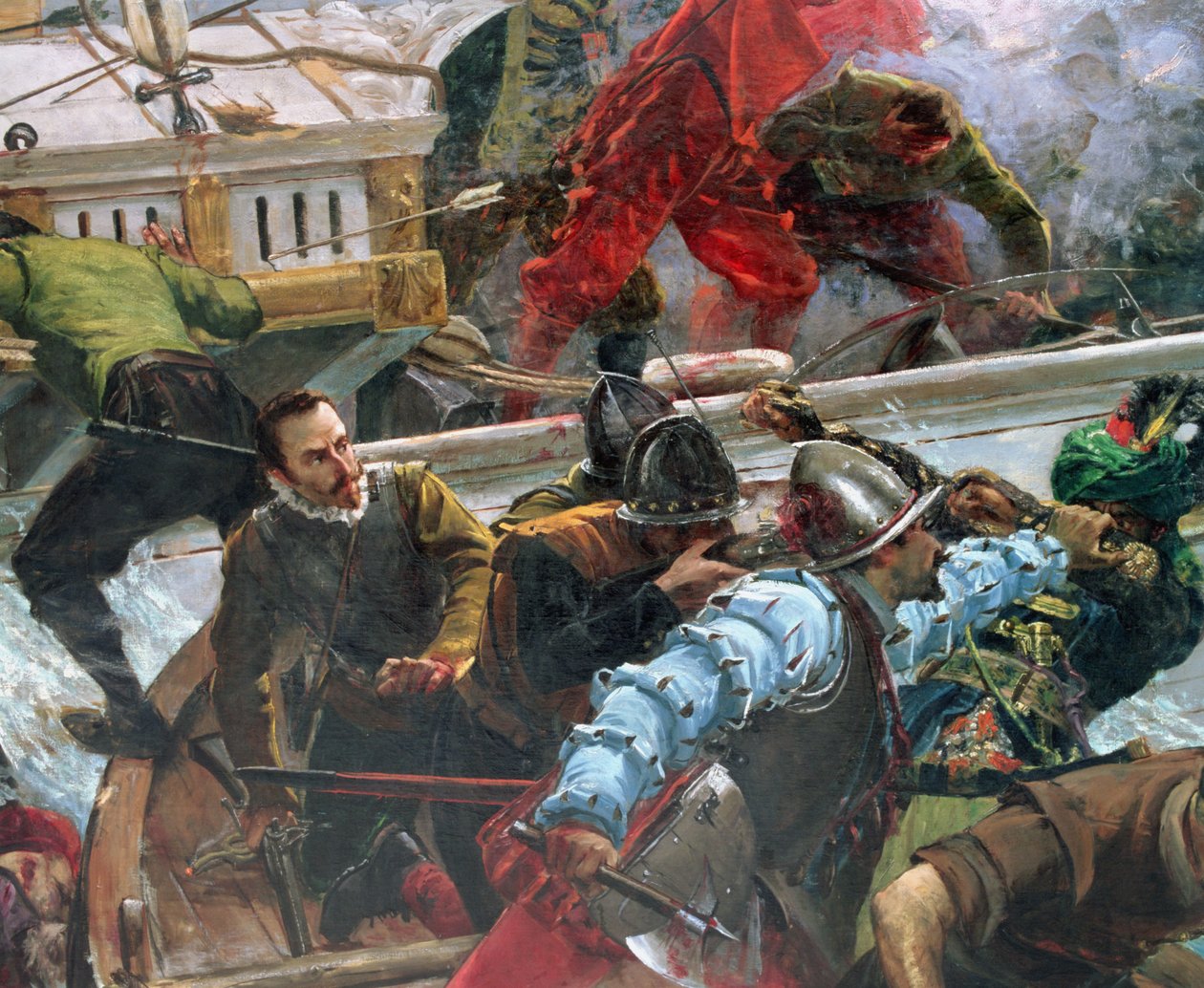 A Batalha de Lepanto de 1571, detalhe dos soldados de Juan Luna y Novicio