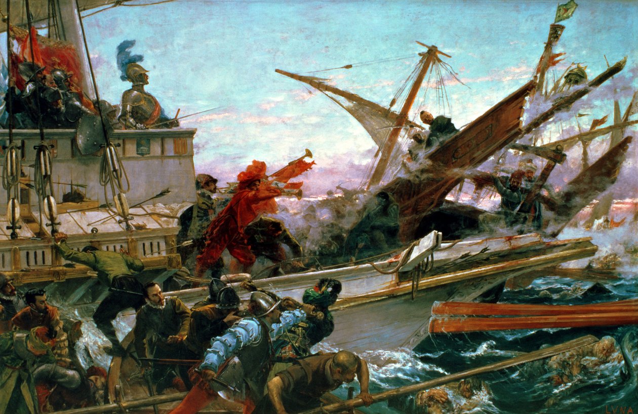 A Batalha Naval de Lepanto, travada por Dom João da Áustria (1547-78) em 1571 de Juan Luna y Novicio