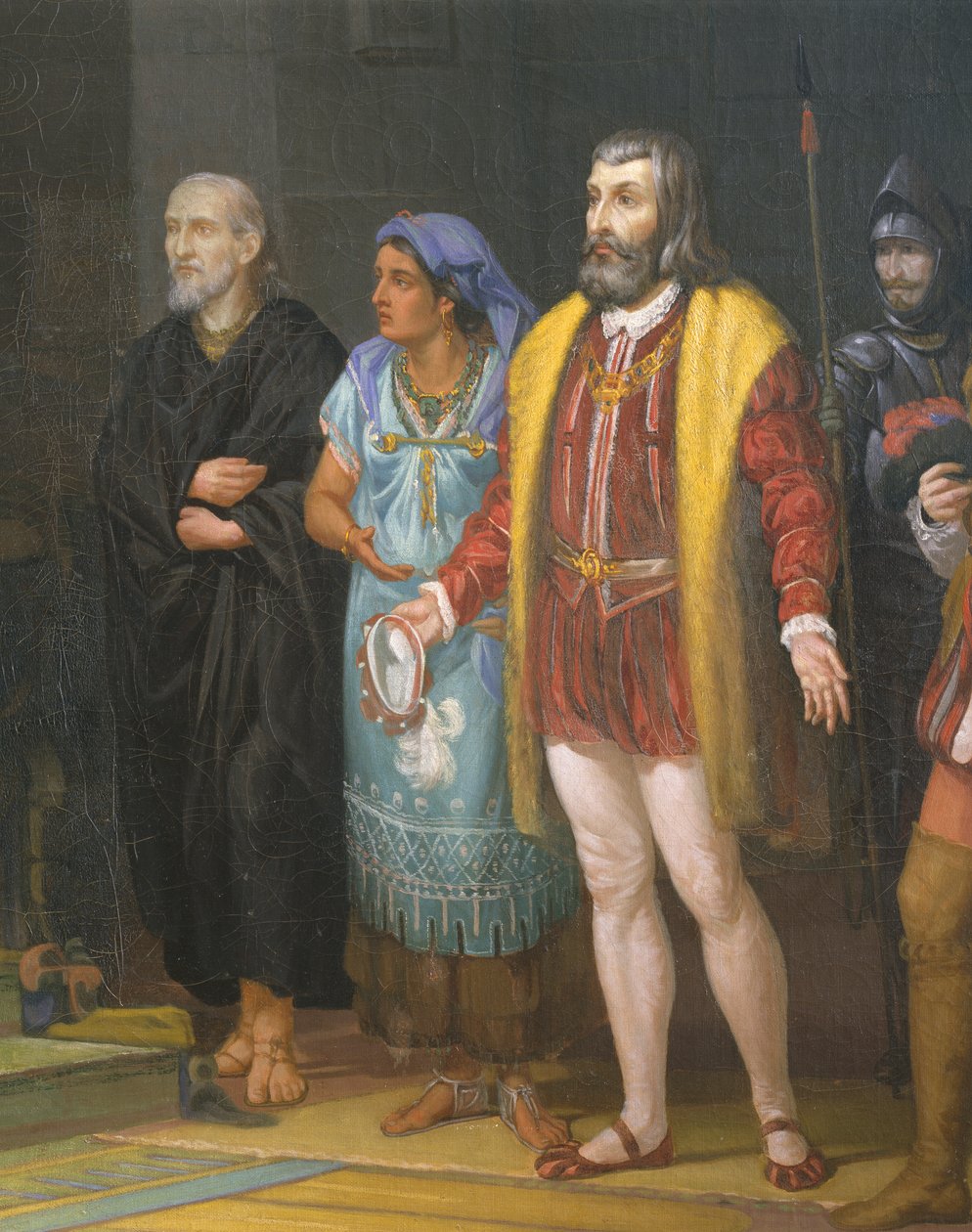 Hernan Cortes, la Malinche e Bartolome de Las Casas, detalhe, pintura de Juan Ortega de Juan Ortega