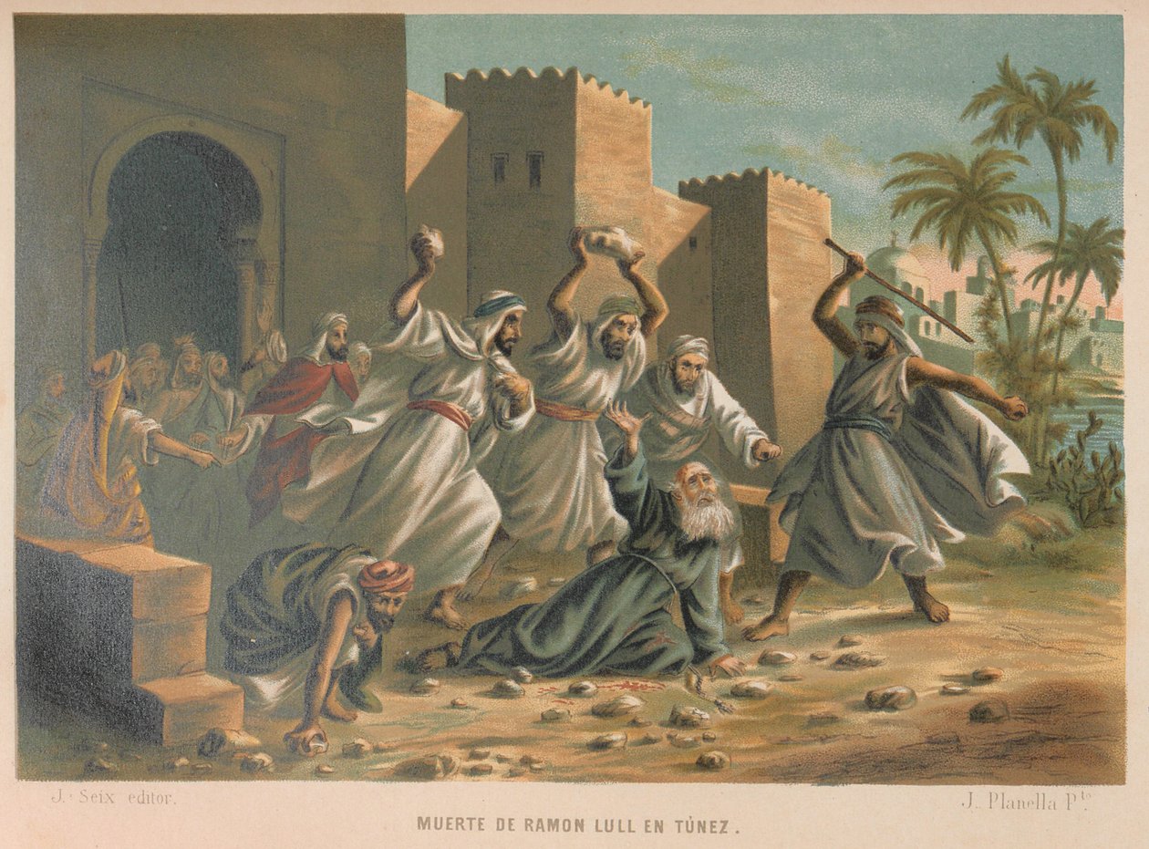 Morte de Ramón Llull. De: Ciência e seus homens, 1879. de Juan Planella y Rodríguez