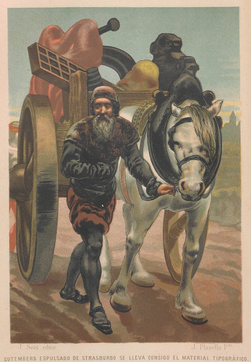 Johannes Gutenberg deixa Estrasburgo. De: Ciência e seus homens, 1879. de Juan Planella y Rodríguez