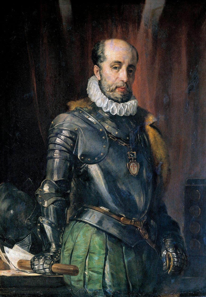 Retrato de Luis de REQUESENS Y ZUNIGA (1528-1576), político catalão e governador da Holanda espanhola. Pintura por Joan Vicens i Cots (Juan Vicens Cots de Juan Vicens Cots