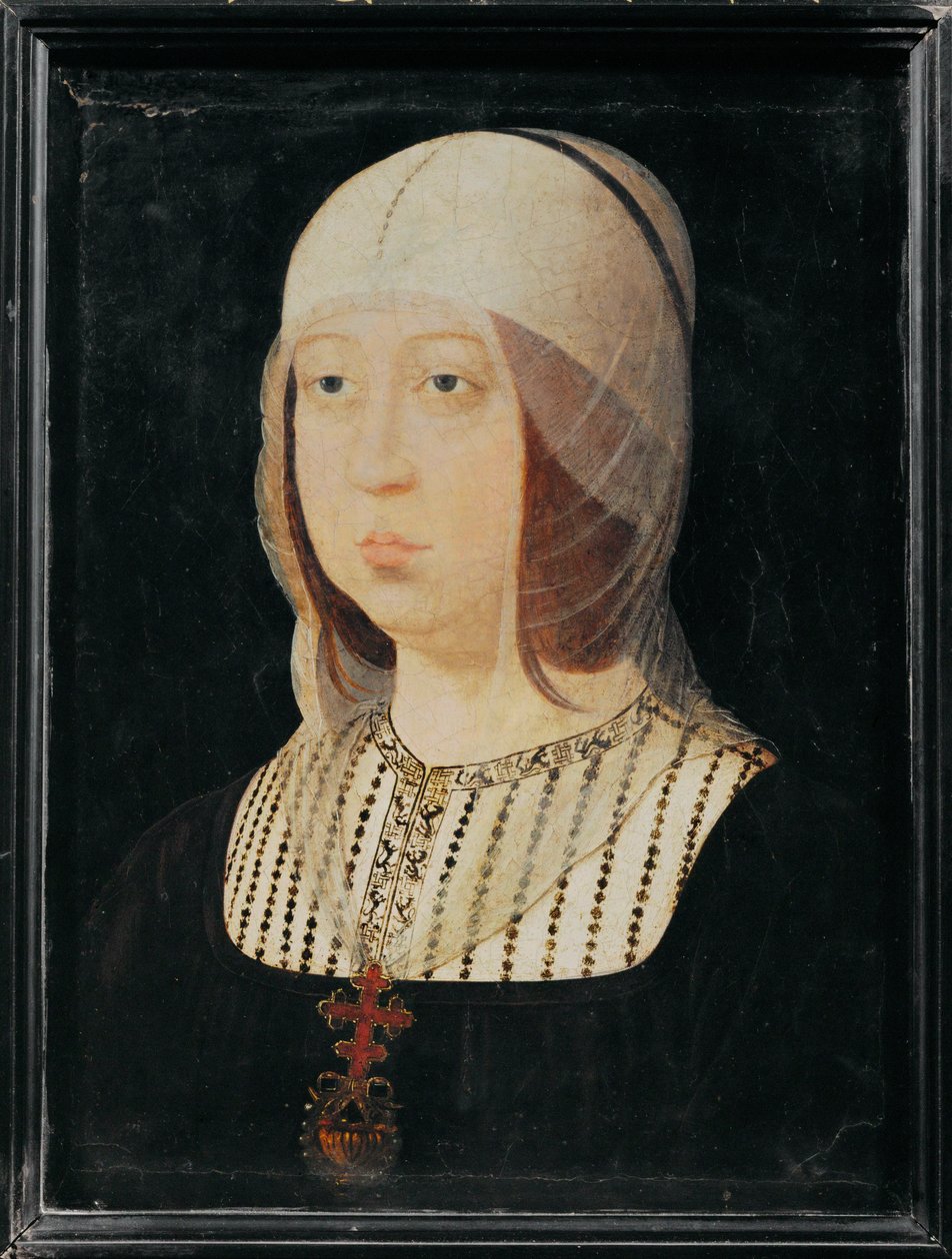 Isabel, a Católica de Castela, mulher de Fernando de Aragão ... (pintura sobre madeira) de Juan de (attr. to) Flandes
