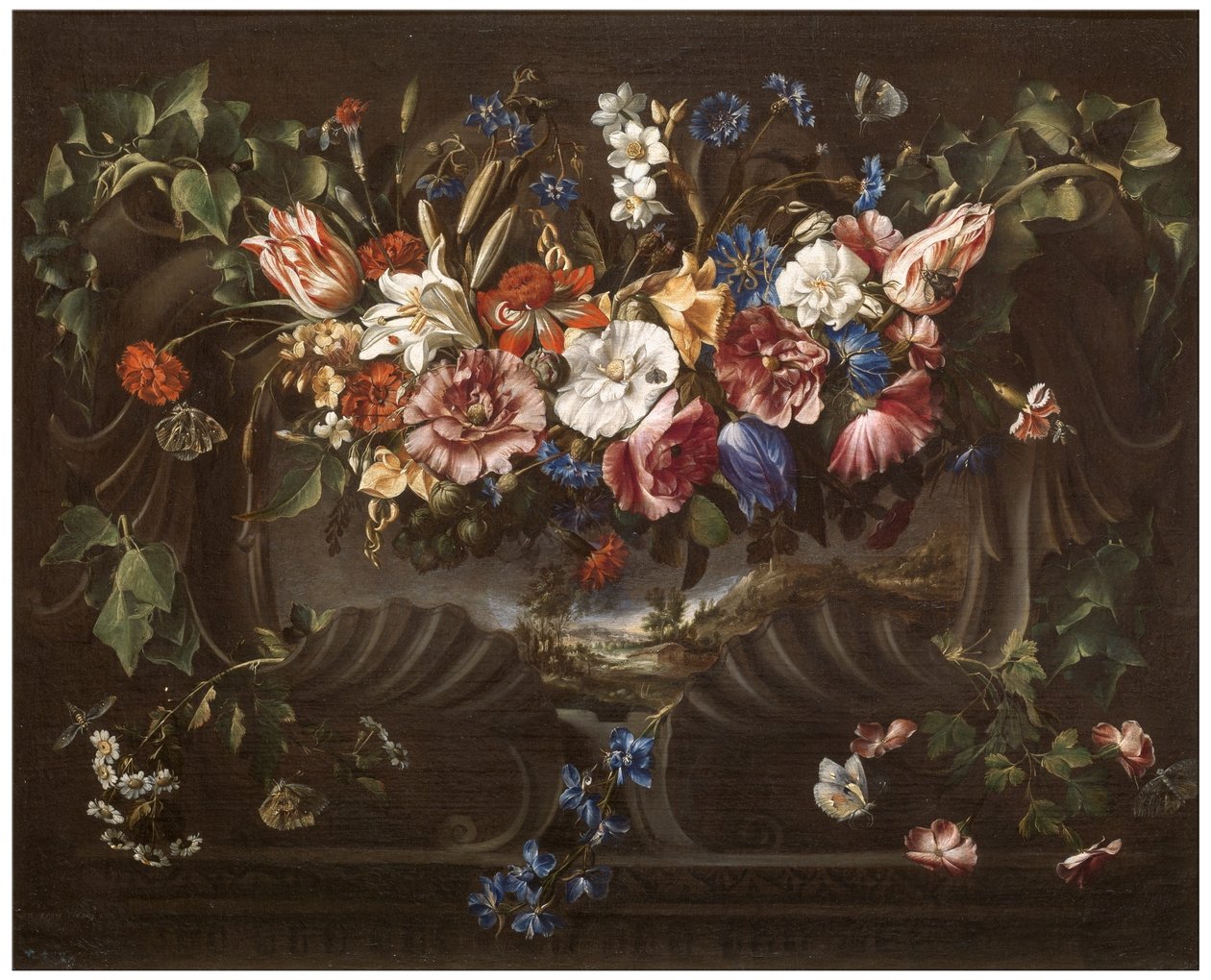 Grinalda de flores com uma paisagem de Juan de Arellano