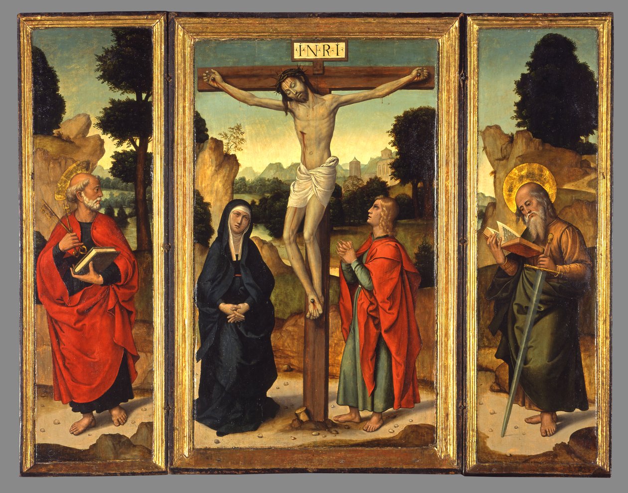 Cruifixion com a Virgem e os Santos João Evangelista, Pedro e Paulo, c.1520-1540 de Juan de Borgoña