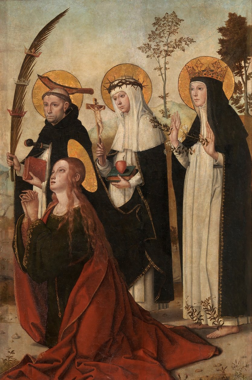 Maria Madalena, Pedro de Verona, Catarina de Siena e Margarida da Hungria de Juan de Borgoña