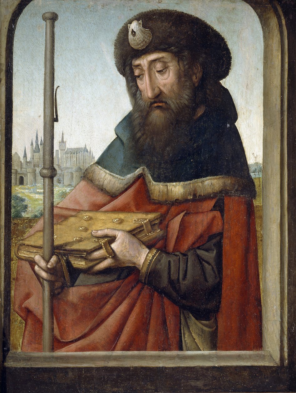 Tiago de Zebedeu ou Tiago o Grande ou São Tiago - São Tiago o Ancião como Peregrino - Pintura de Juan de Flandes (ca. 1465-1519) - ca. 1507 - Óleo sobre madeira - 49x37 cm- Museo del Prado, Madrid de Juan de Flandes