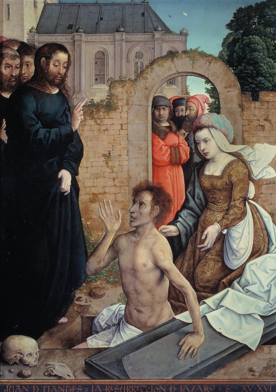 "A Ressurreição de Lázaro" Pintura de Juan (João) de Flandres (ca. 1465-1519) - 1514-1519 Dim 110x84 cm Museo del Prado, Madrid de Juan de Flandes