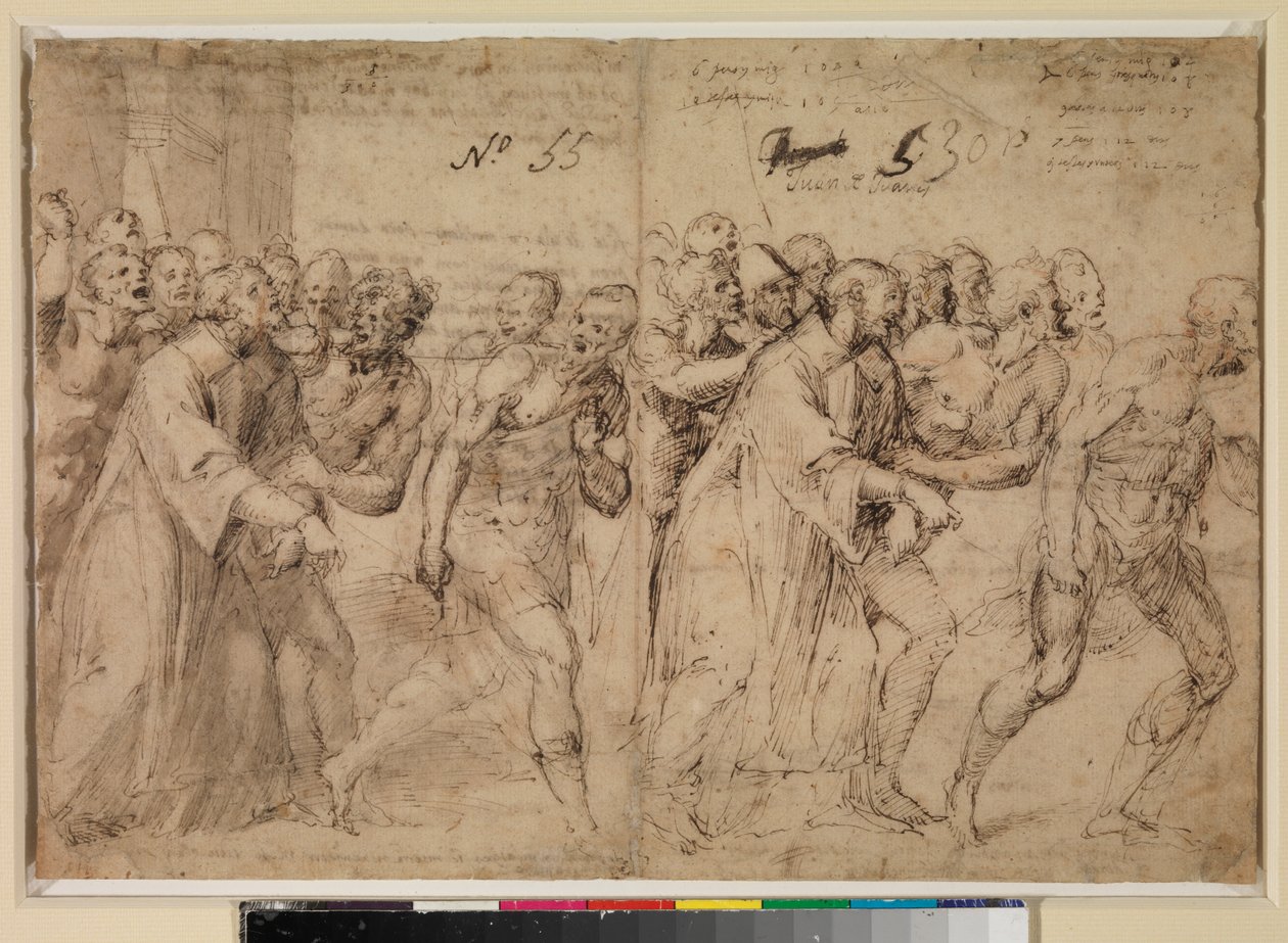 Dois estudos para "Santo Estêvão sendo levado ao seu martírio" (reto), 1556 de Juan de Juanes