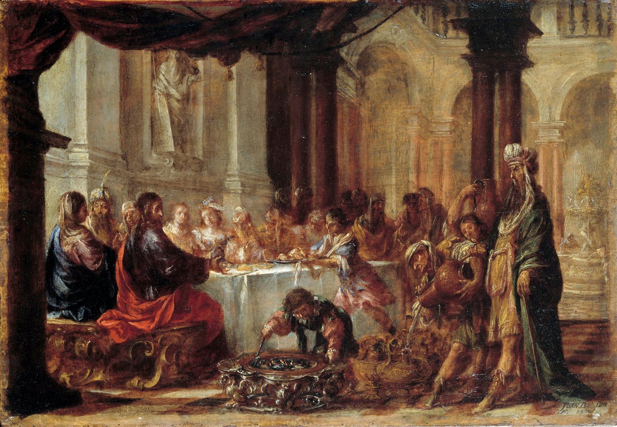Les Noces de Cana Painting de Juan Valdes (1622-1690) 1660 Sol. 0,23x0,34 m de Juan de Valdes Leal
