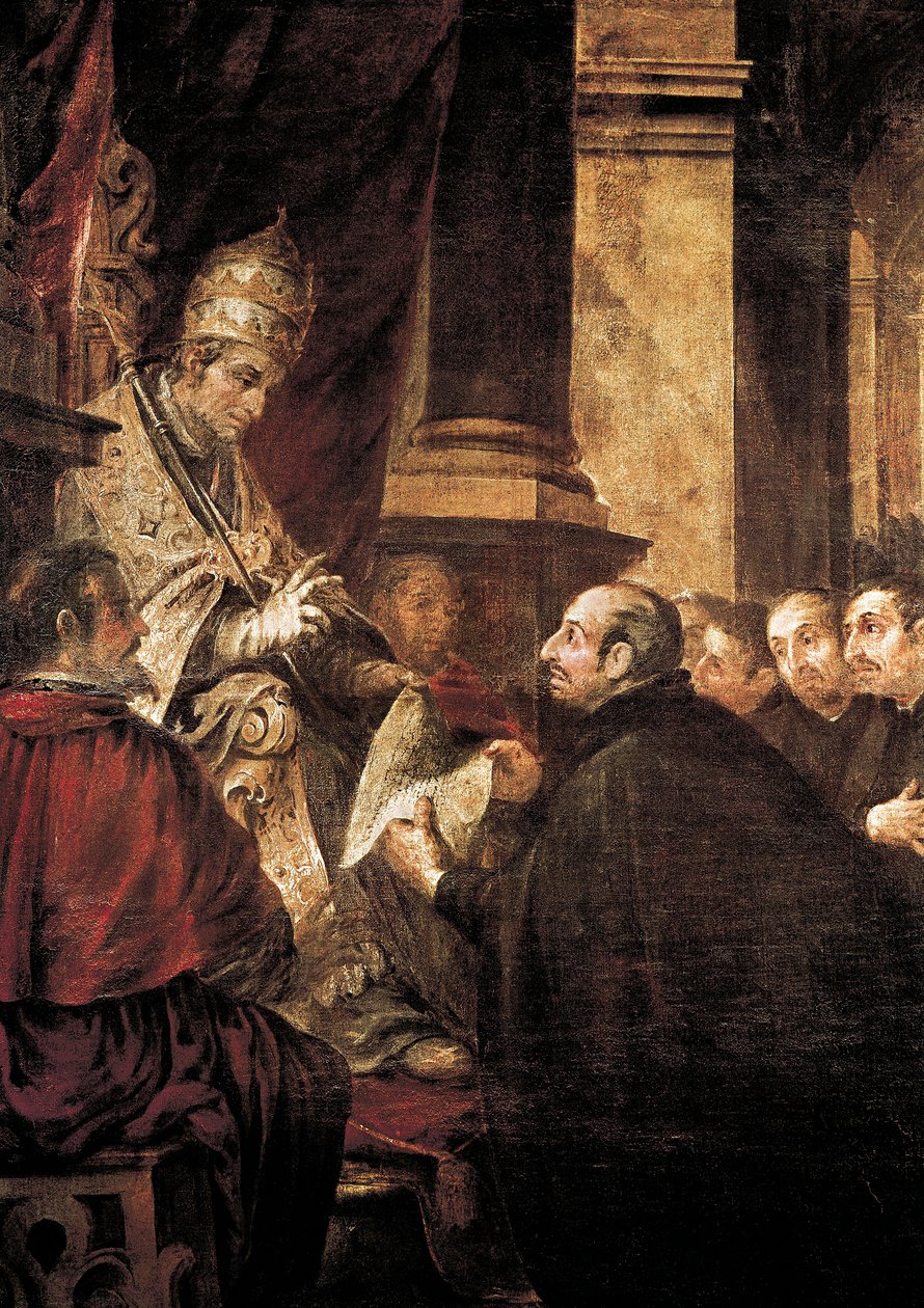 Santo Inácio de Loyola Recebendo a Bula da Ordem dos Jesuítas do Papa Paulo III, pintura de Juan de Valdes Leal de Juan de Valdes Leal