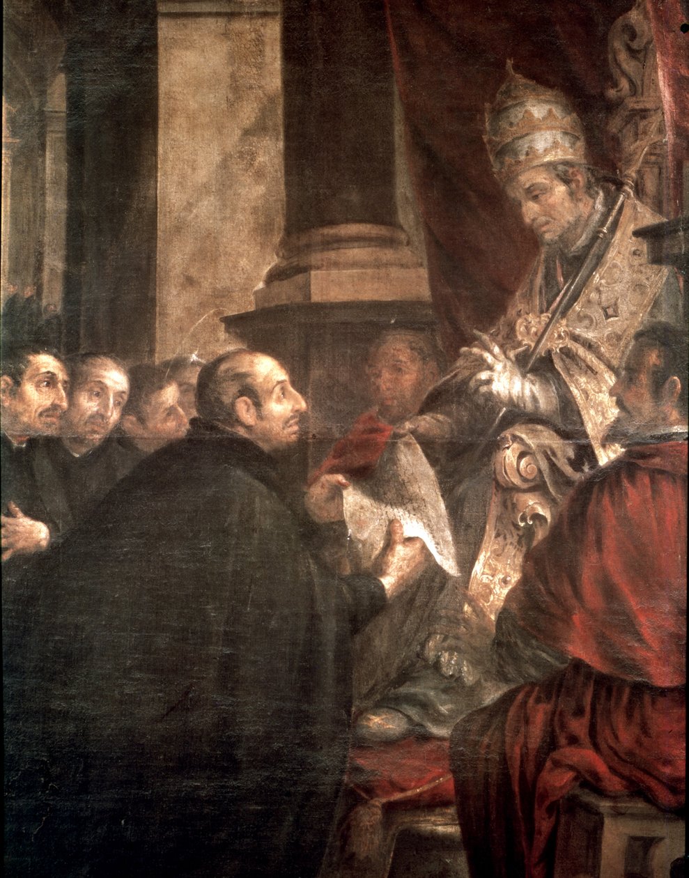 Santo Inácio recebendo a bula papal de fundação da Companhia de Jesus (jesuítas) do Papa Paulo III de Juan de Valdes Leal
