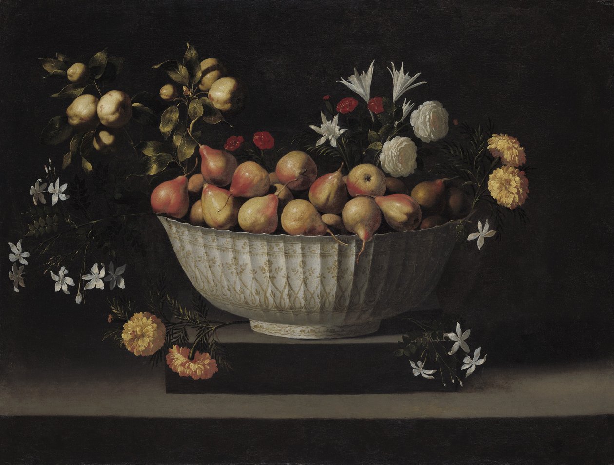 Flores e frutas em uma tigela de China, c.1645 de Juan de Zurbaran