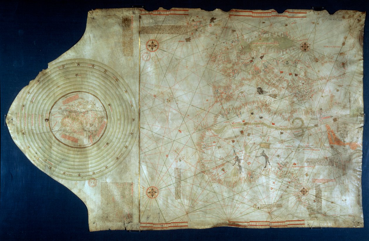 Carta náutica de Juan de la Cosa (1460-1510), cartógrafo companheiro do navegador Cristóvão Colombo (1451-1506) de Juan de la Cosa