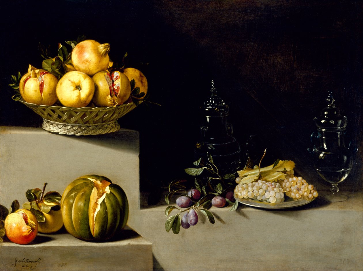 Ainda vida com frutas e copos, 1626 de Juan van der Hamen