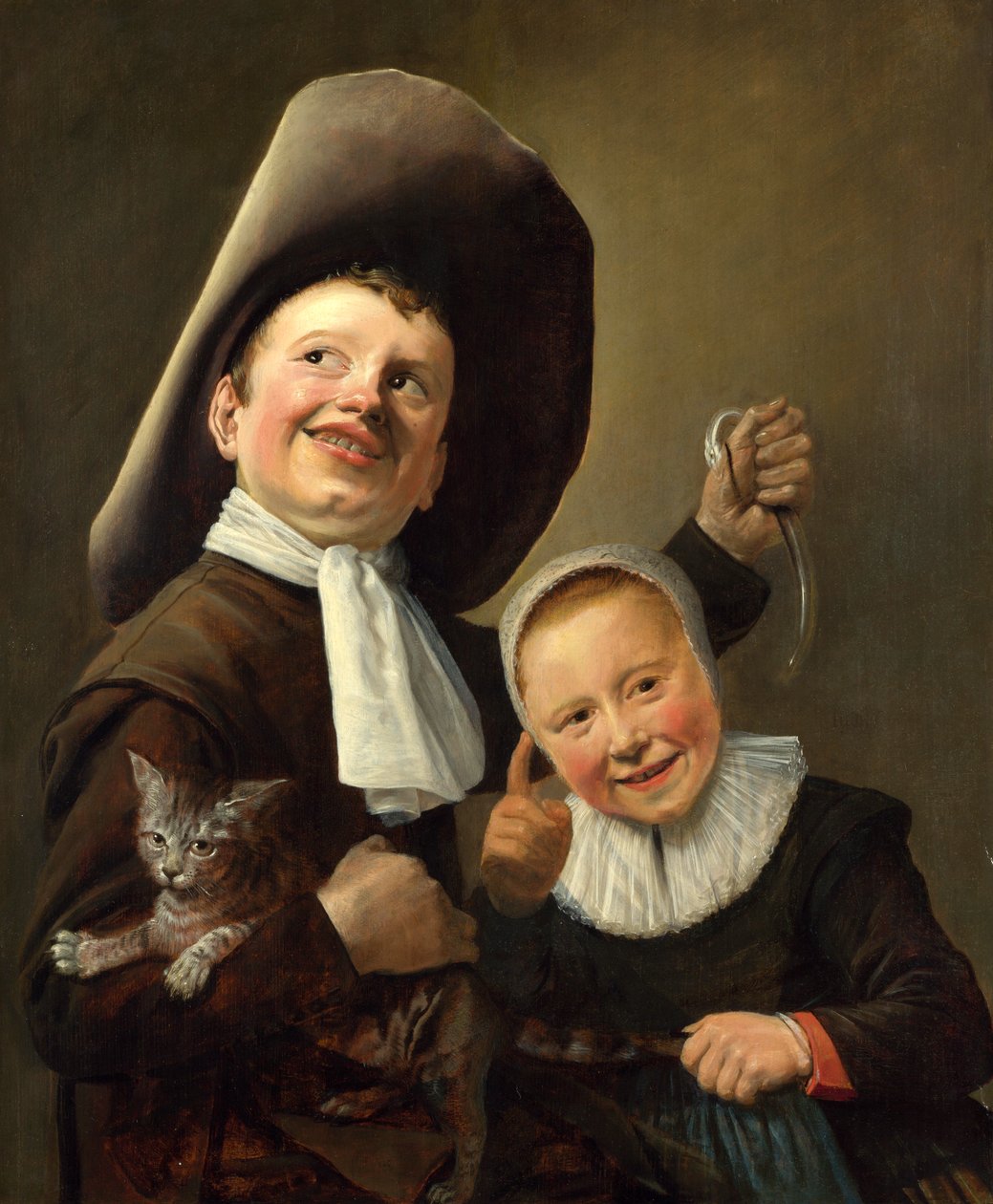 Um menino e uma menina com um gato e uma enguia de Judith Leyster