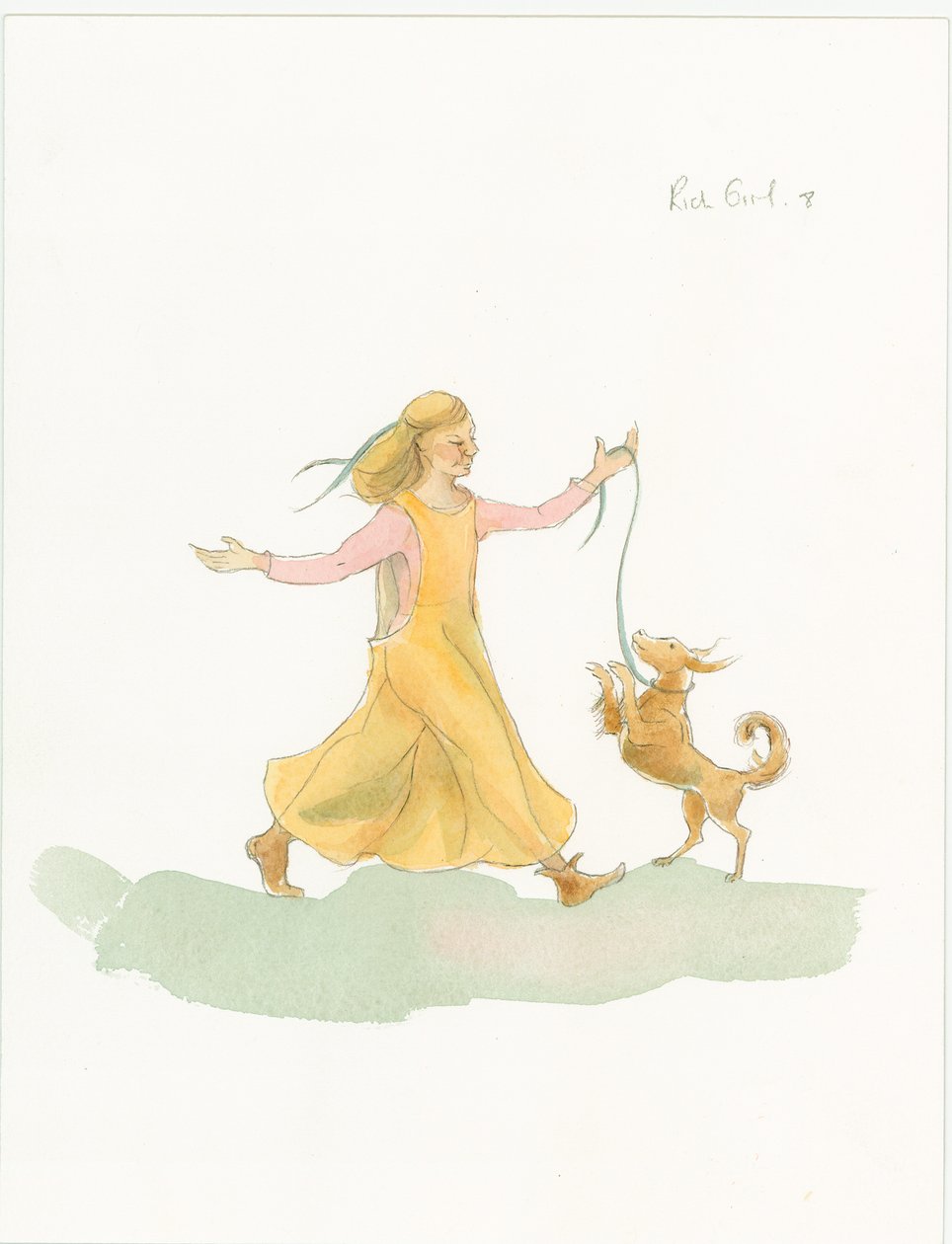 Uma mulher medieval brincando com um cachorro, 2004. de Judith Dobie