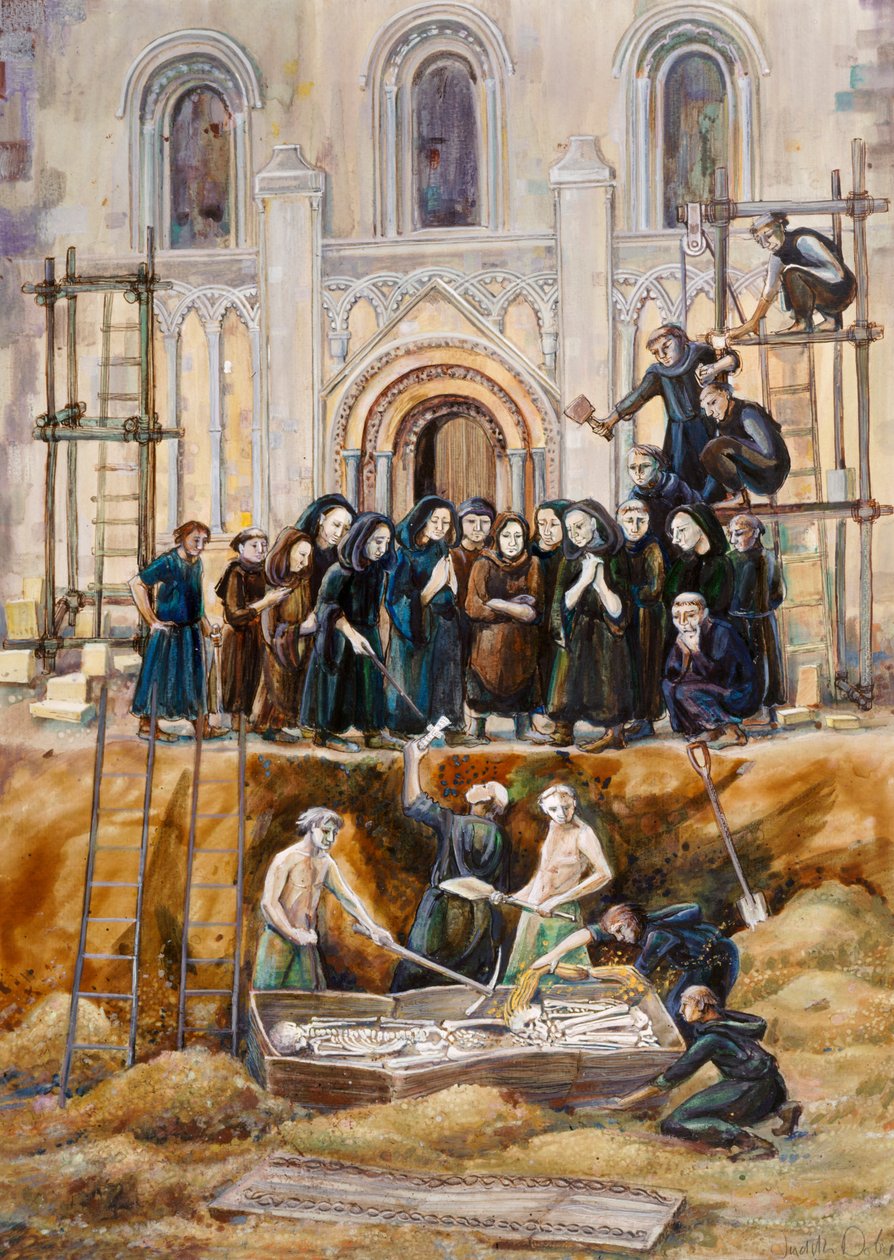 Exumação de Arthur e Guinivere na Abadia de Glastonbury, Somerset, 1193 2010 de Judith Dobie