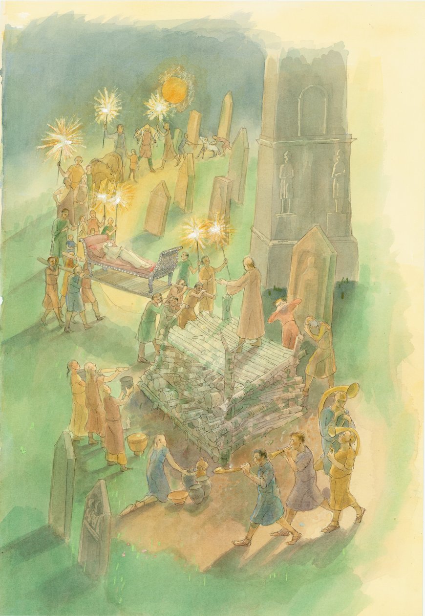 Procissão fúnebre, Cemitério romano de Brougham, Cumbria, século III de Judith Dobie