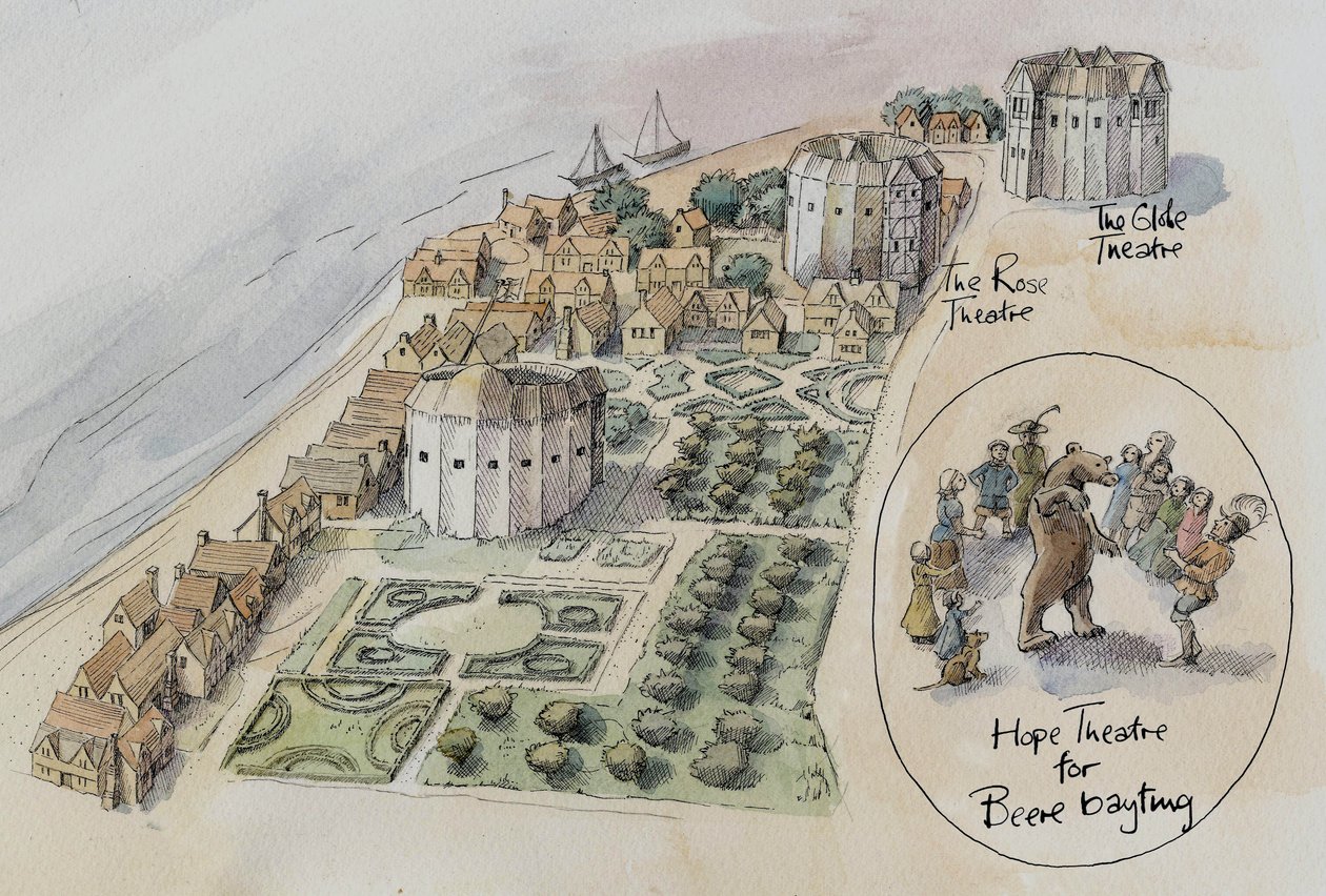 Hope Theatre, Rose Theatre e Globe Theatre, Southwark, Londres, c1647 2016. de Judith Dobie
