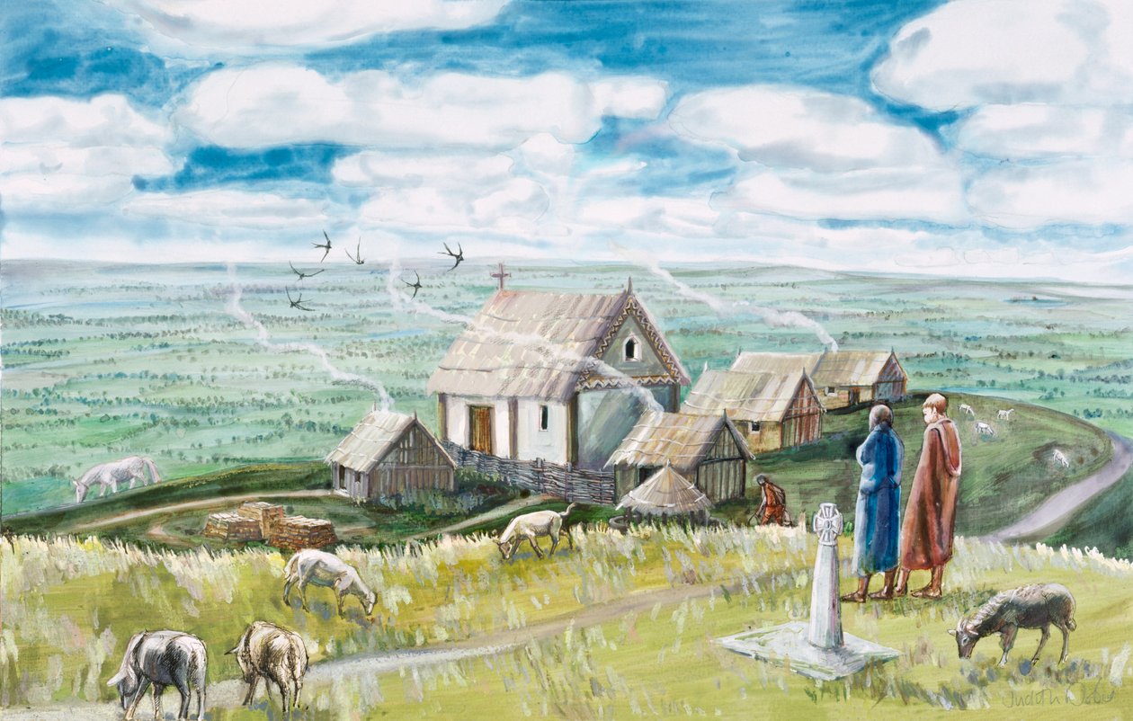 Assentamento monástico, Glastonbury Tor, século XI, 1990-2010 de Judith Dobie