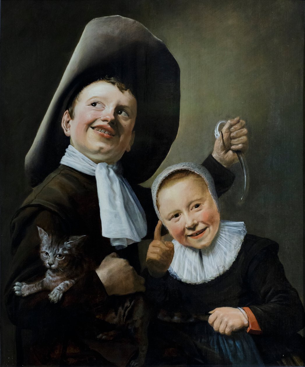 Um rapaz e uma rapariga com um gato e uma enguia, c.1635 (óleo sobre carvalho) de Judith Leyster