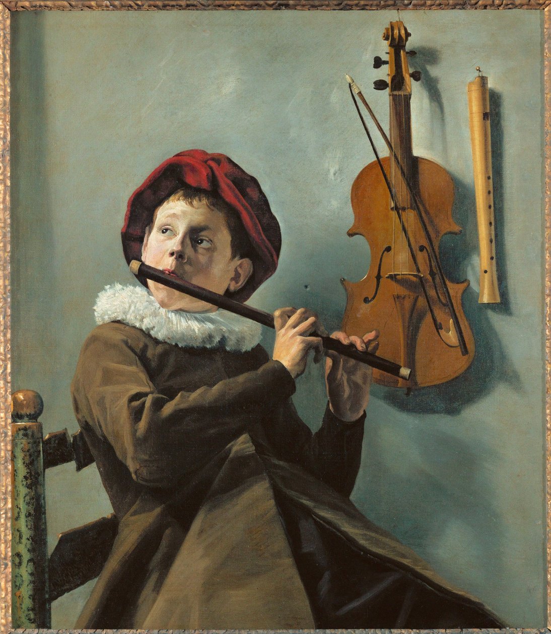 Rapaz a tocar flauta (pintura sobre tela) de Judith Leyster