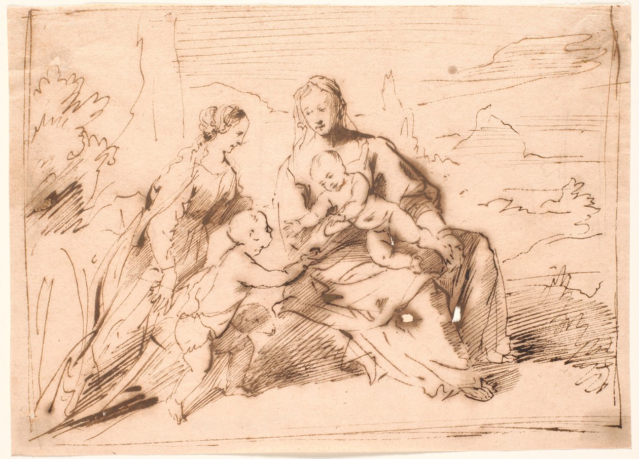 Maria com as crianças Jesus e João e um santo de Jürgen Ovens