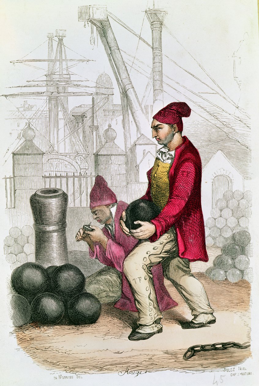 Um condenado na colônia penal de Toulon, gravada por De Moraine, c.1845 de Jules Achille Noel