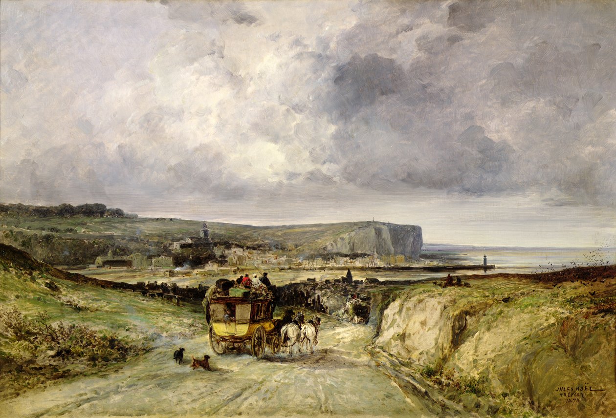 Chegada de uma diligência em Treport, 1878 de Jules Achille Noel