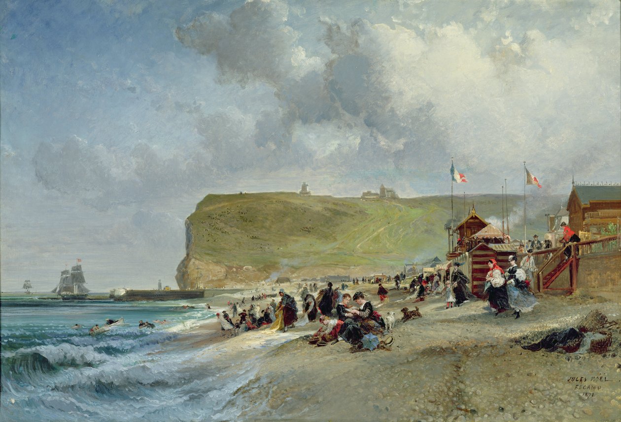 Crinolinas na praia, Fecamp, 1871 de Jules Achille Noel