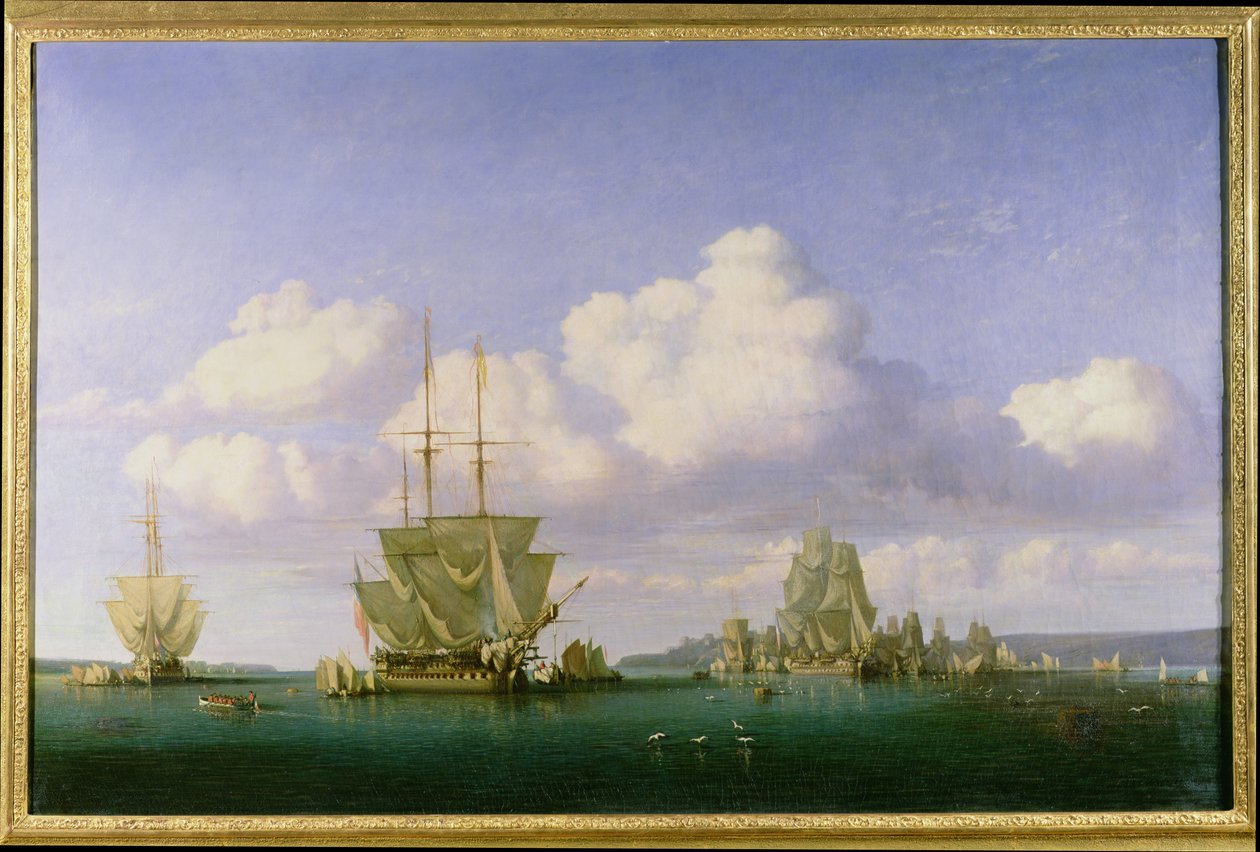 O ancoradouro de Brest em Calm Weather, 1844 de Jules Achille Noel