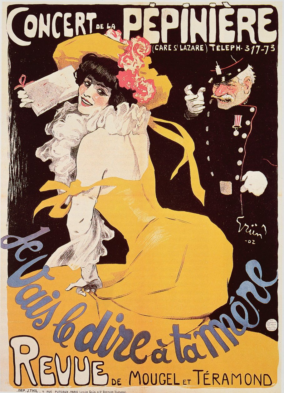 Cartaz para o Concerto de Pepiniere, 1902 de Jules Alexandre Gruen or Grun