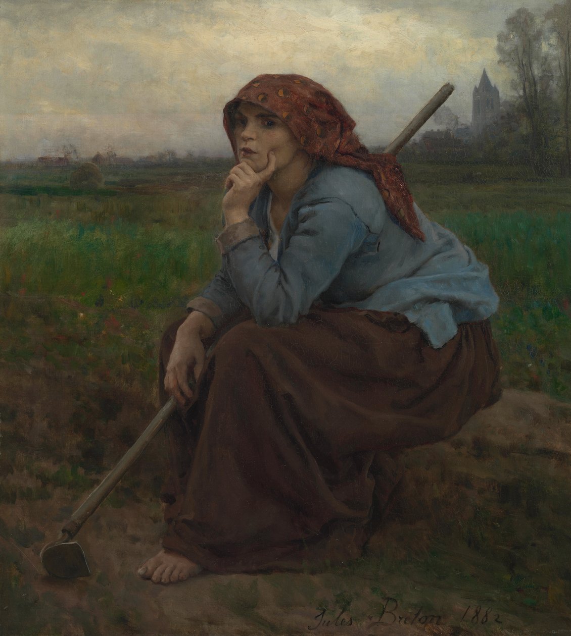 Camponesa jovem com uma enxada de Jules Breton