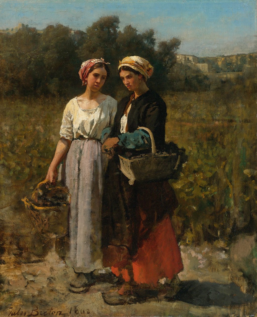 Dois, jovem, mulheres, vindima de Jules Breton