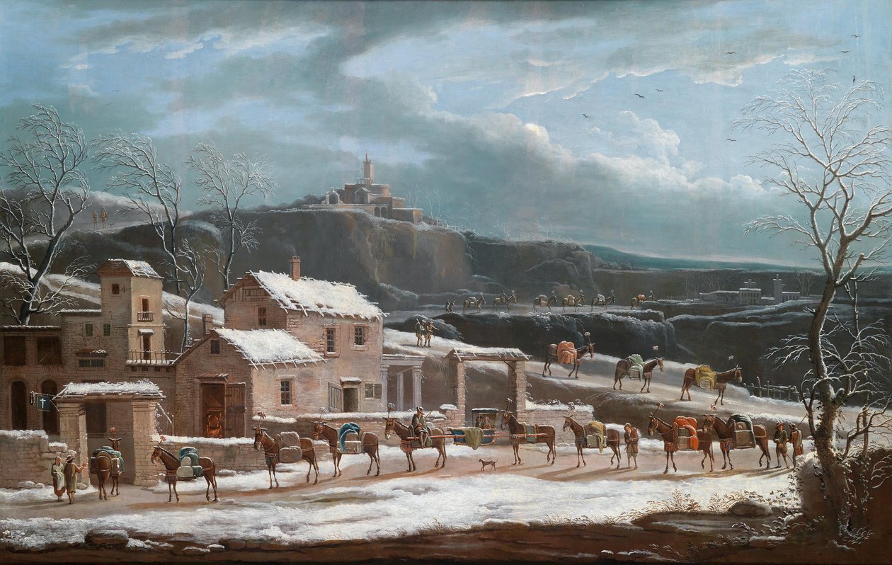 Uma paisagem de inverno com caravana mercante de Jules Cesar Denis van Loo