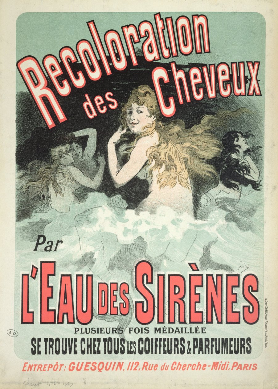 Cartaz publicitário &39;Água das sereias&39; coloração de cabelo, 1899 de Jules Cheret