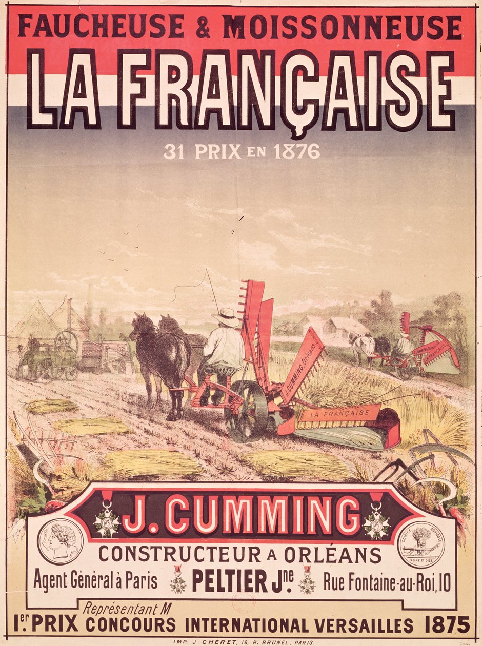 Propaganda de cartazes &39;La Francaise, Reaper and Mower&39;, feita por J. Cumming de Orleans, 1876 de Jules Cheret