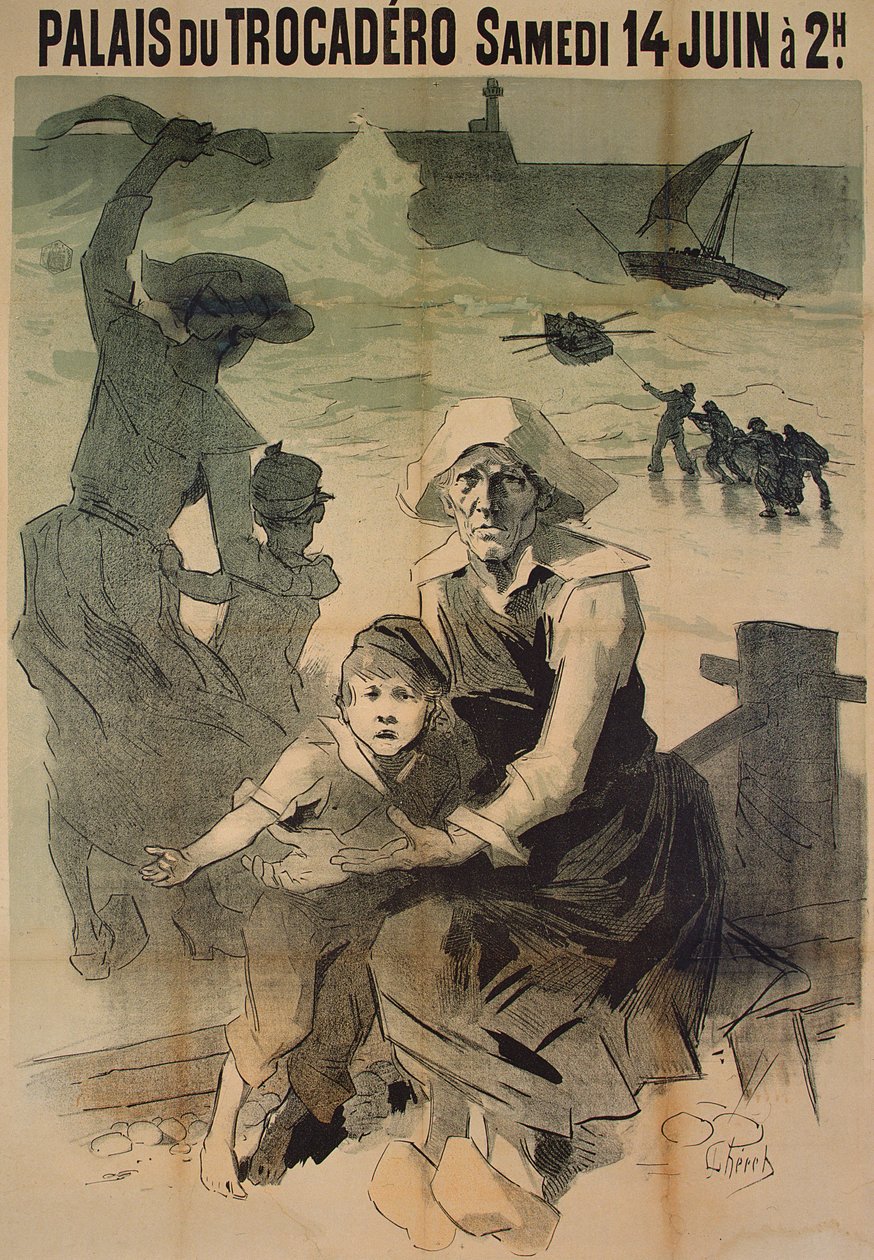 Cartaz anunciando uma gala de caridade em auxílio das famílias de marinheiros naufragados no Palais du Trocadero, 14 de junho de 1890 de Jules Cheret
