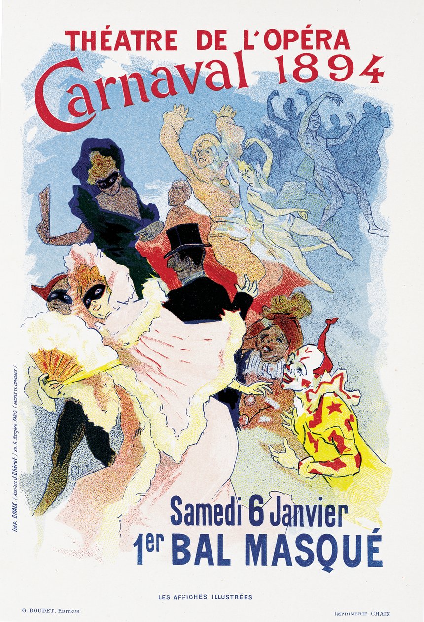 Cartaz publicitário uma bola mascarada e carnaval, no Theatre de l&39;Opera, 1894 de Jules Cheret