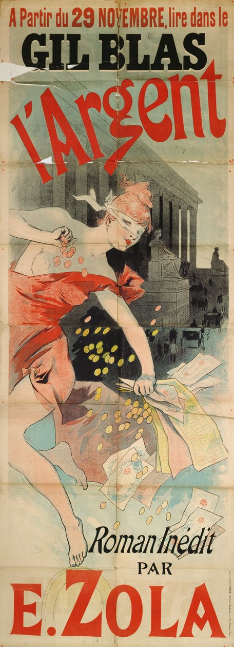 Cartaz publicitário da publicação de &39;L&39;Argent&39; de Emile Zola (1840-1902) em &39;Gil Blas&39;, 1891 de Jules Cheret