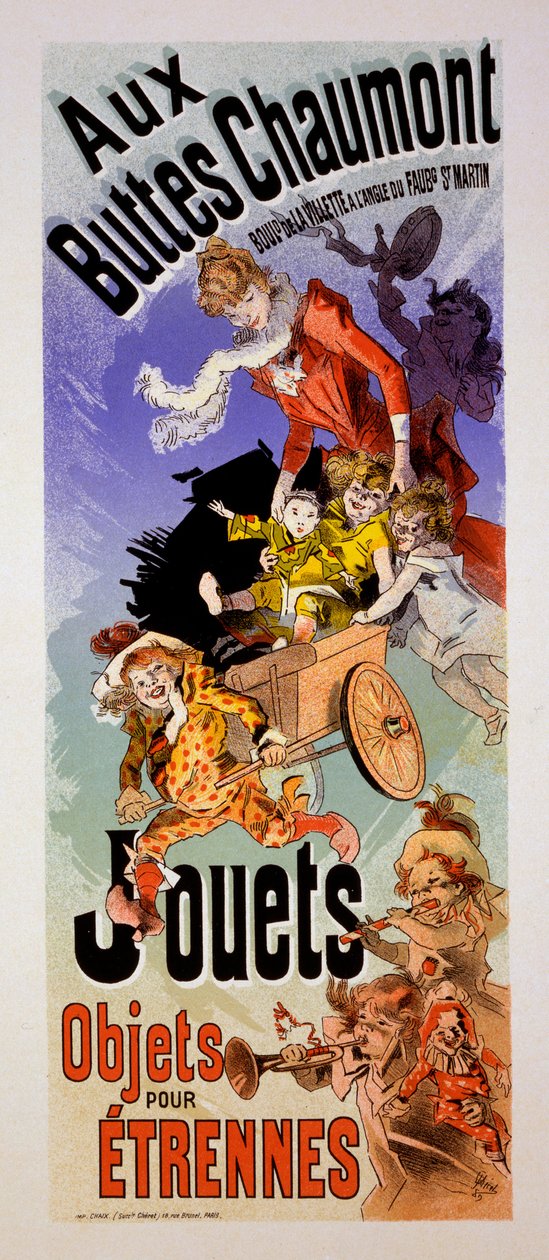 Cartaz para a loja de brinquedos &39;Buttes Chaumont&39;, c.1899 de Jules Cheret
