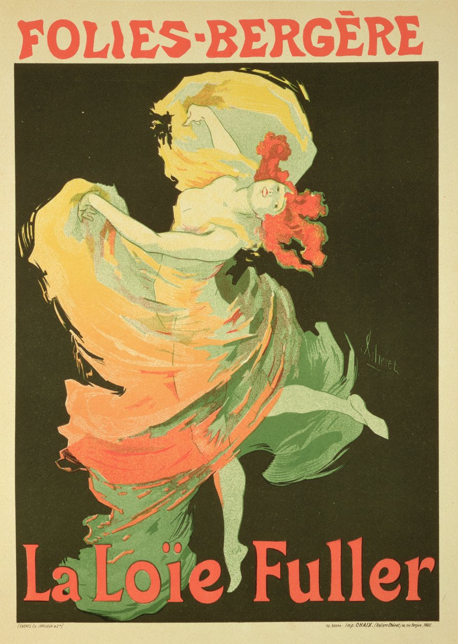 Reprodução de uma propaganda de pôster &39;Loie Fuller&39; no Folies-Bergere, 1893 de Jules Cheret