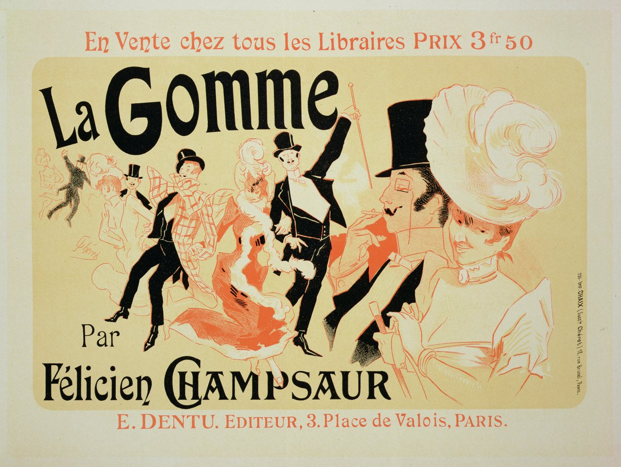 Reprodução de um cartaz publicitário "La Gomme", de Felicien Champsaur de Jules Cheret